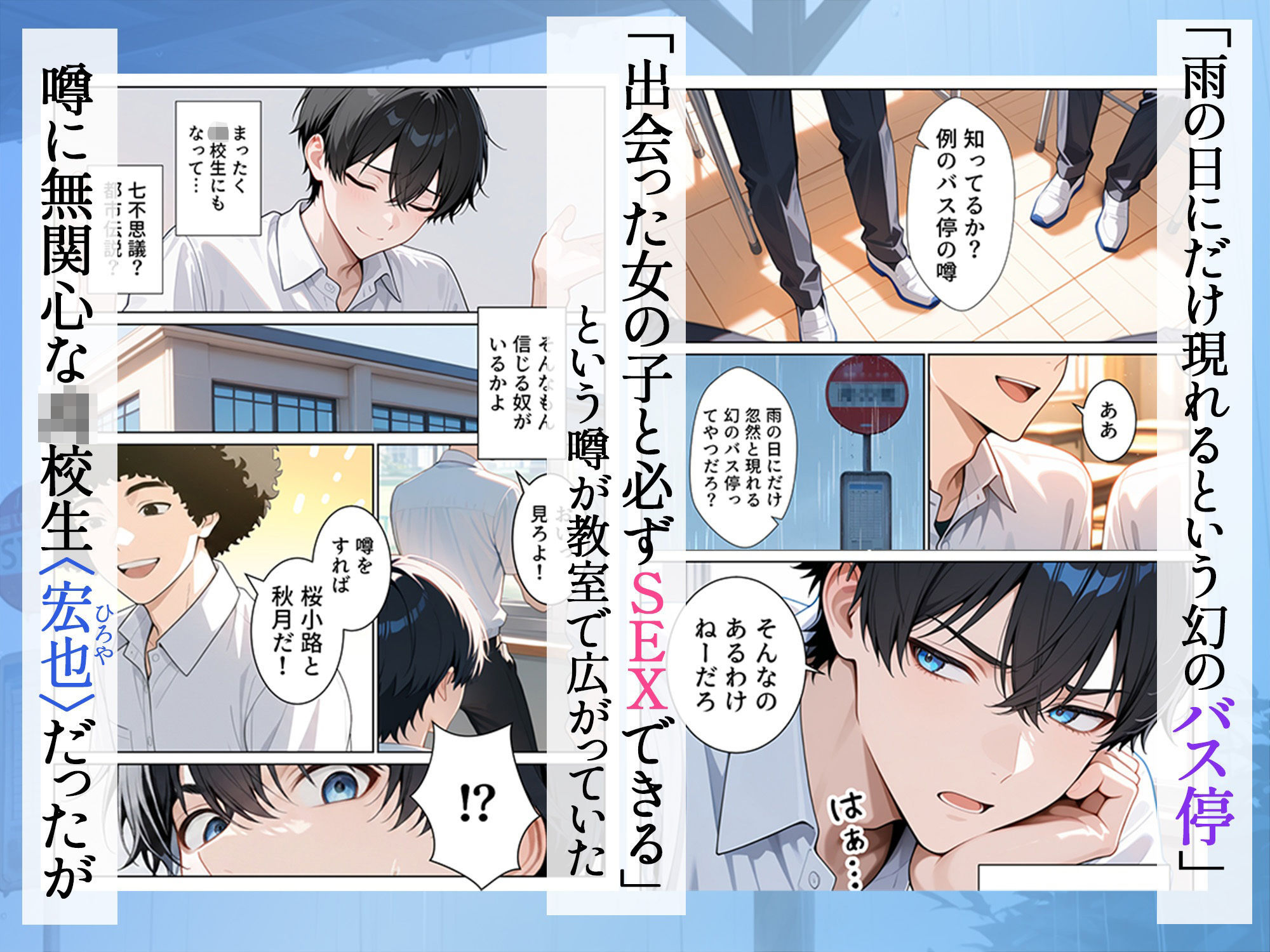 雨宿りのバス停で学園美女と濡れ透けSEXした話 画像1